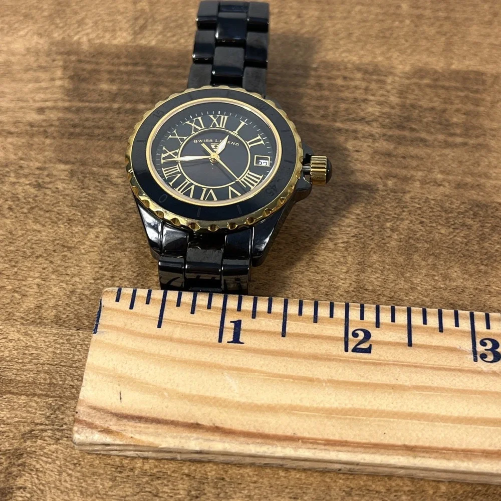 Swiss Legend Karamica Women's Black Gold Tone Watch Ceramic - Needs Battery